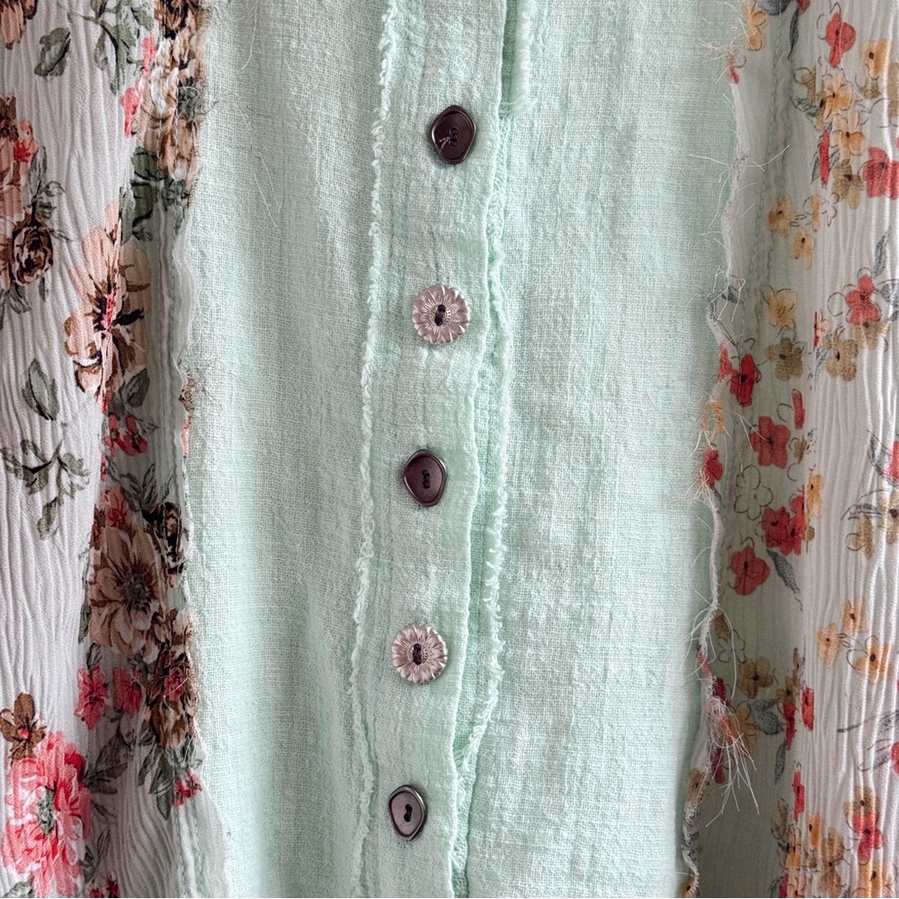 POL Mint Green Floral Patchwork Button-Up Top Siz… - image 2
